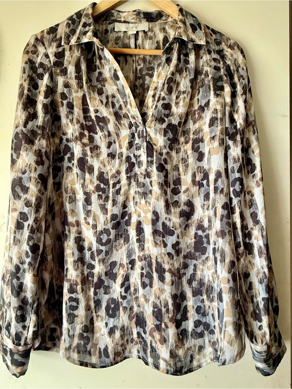 LOFT Animal Print Button-Front Blouse in Beige and Brown